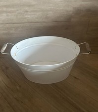 Metallwanne Pflanzwanne Oval Weiß mit Holz Griffe + Abzugslöcher  Gebraucht