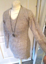 strickkleid stretch flauschig nude beige taupe flauschgarn fellkleid S-M 38-40