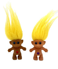 2 Trolle Zaubertrolle gelb vintage Figur 90er Sammlerstück Glücksbringer Zwerg