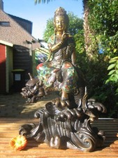 Guan Yin-BRONZE-Drachenfisch-CLOISONNE-Drache-Arowana-Tibet-Asiatika-Buddha-Tara