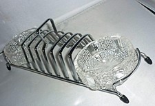 VINTAGE CHROM TOASTSTÄNDER HALTER STÄNDER MIT GLAS GEWÜRZ MARMELADE BUTTER EINSÄTZE
