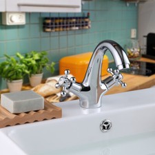 Retro Bad Waschbecken Armatur Nostalgie Mischbatterie mit Kreuzgriffen