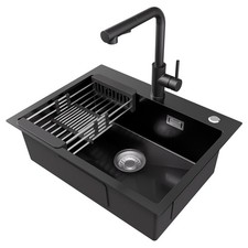 60x45 cm Küchenspüle Edelstahl Einbauspüle Spülbecken mit Ausziehbar Wasserhahn