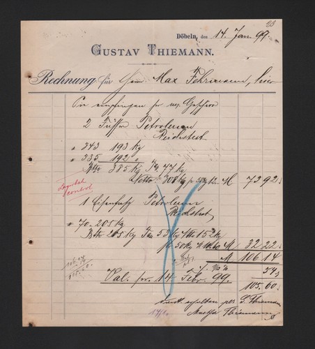 Döbeln rechnung 1899 gustav - dÖbeln,,