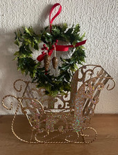 Weihnachten großer Schlitten goldig Lorbeer Herz Zapfen