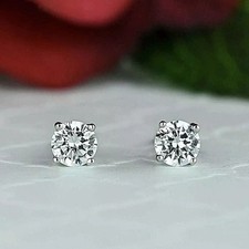 Klassisch 1Kt Rund Brillant Diamant Ohrstecker Ohrringe Solitär Weißgold-Finish