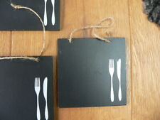 4 x Tischkarte Platzkarte Holz Tischdeko Gabel Messer weiß schwarz 