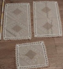  3×Tischläufer Hardanger Handarbeit Set 2× 62×32  1×32×32 gepflegt   Natur/ Crem