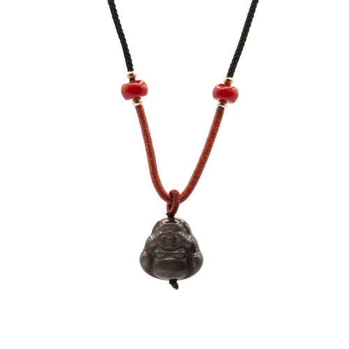 Obsidian buddha halskette - obsidian,