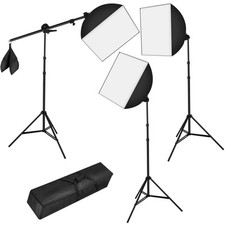 3 Studioleuchten im Set mit Softbox, Stativ und Tasche schwarz B-Ware
