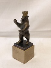 Vintage Berliner Bär Skulptur Messing Figur auf Travertin Sockel