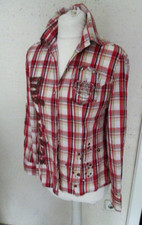 damenbluse karohemd bluse glitzer krone patches miss two rot blau weiß M 38-40