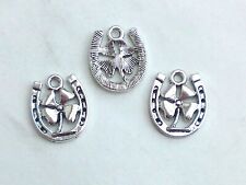5x Anhänger Hufeisen Kleeblatt 18x15mm Charms Klee Glücksbringer Schmuck Basteln
