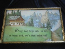 Bild mit Spruch- 50er Jahre Metall-Rahmen 23cm x14,5 cm Alm - Haus Gebirge