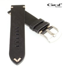Graf Sattelleder Vintage Uhrenarmband Modell Vintage schwarz 24/22 mm, Handmade