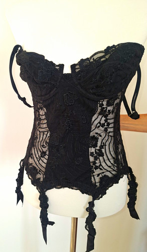 Vtg perla black floral - perla, lace