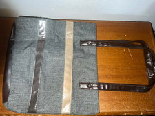 Einkaufsbeutel Stoff grau Kunstleder braun mit Henkel unbenutzt 36x30x9cm