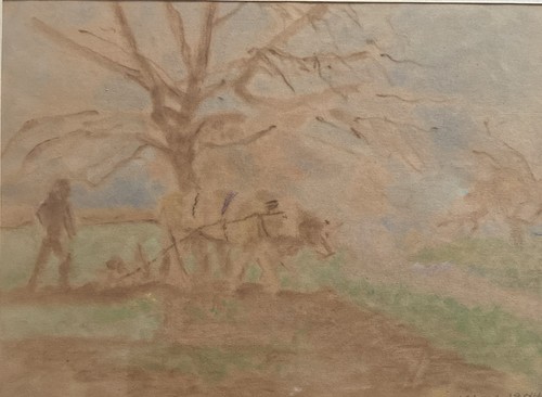 Pastell gemälde pflügender - -,