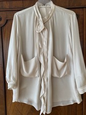 Schumacher Seidenbluse Gr. L 4 Bluse Tunika 100 % Seide Volants Creme Weiß