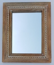 Wandspiegel Spiegel rechteckig , Rahmen Holz rustikal verziert
