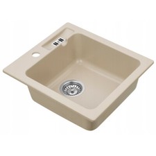 Hochwertige Granit Küchenspüle Einbauspüle Spültisch Spülbecken eckig in Beige