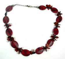 Modeschmuck Halskette rote Tigermuster Perlen Gesamtlänge ca. 65 cm