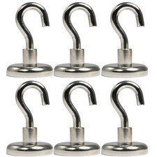 6 Stück Magnethaken Topfmagnet mit Haken D 32 mm 34 Kg Neodym Magnet M6 Gewinde