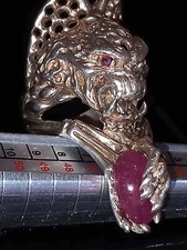 925 Silber - Rubin - Gargoyle Ring - Herrenring Totenkopf Dämon Rocker Biker