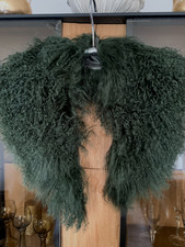Pelzkragen Echtfell Tibet Lammfell Tannengrün Grün Dunkelgrün Schalkragen Loop