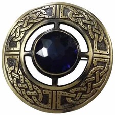 Herren Keltisch Fly Plaid Brosche Blau Stein Antik 7.6cm Schottischer Kilt Pin &