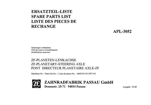 Ersatzteilliste allradachse - allradachse, zf