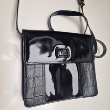ETIENNE AIGNER Tasche elegante Umhängetasche Lack / Kroko Leder Schwarz #3018