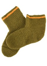 Wollsocken, gehäkelt, grün-gelb; Mittelalter Socken; Wikinger Socken; 