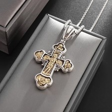 ✝️ Edelstahl Kreuzkette Herren – Bicolor Anhänger Silber/Gold religiöser Schmuck