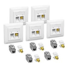 5x Cat6A Netzwerkdose mit Keystone Jack Modul 10Gbit RJ45 LAN + TV SAT F-Antenne