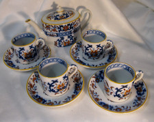 Minton 4x Espressotasse Mokkatasse + Untertasse + Kännchen Imari Flow Lyra Leier