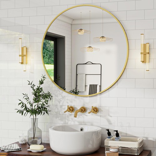 Runder wandspiegel gold - wandspiegel,
