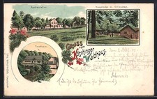 Lithographie Kösching, Gasthof Köschinger Waldhaus mit Kegelbahn und Schiesshau 