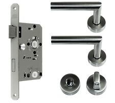 WC/BAD Set, Edelstahl Beschlag L-Form + BAD Schloss incl. (DIN Links)