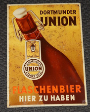 DORTMUNDER UNION  Flaschenbier hier zu haben Reklame Schild Blech 39 x 28