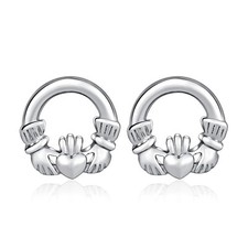 Ohrring Claddagh Ring 2 Hände halten Herz Sterling Silber 925