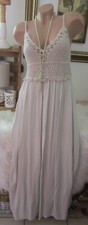 Neu Häkel Strand Kleid  Blogger Sommer Hippie Maxikleid Beige IBIZA 36-38-40 S