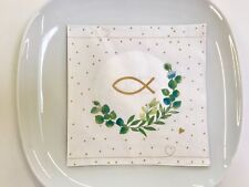 20 Lunch-Servietten Fisch Kommunion Konfirmation Zweig creme gold Tischdeko