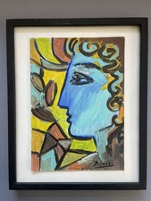 Picasso Pablo Original Gemälde Profil eines Mannes blau signiert Kunstwerk seltene Kunst D1