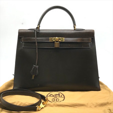 HERMES Kelly 35 Schultertasche Handtasche Leder dunkelbraun Cadena Vorhängesc...
