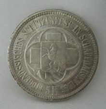 Alte 1865 Schweiz Silber Münze Schützentaler 5 Franken Schaffhausen