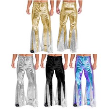 Herren Metallic Schlaghose Vintage 70er Jahre Hose Lederhose Tanzen Party Hosen