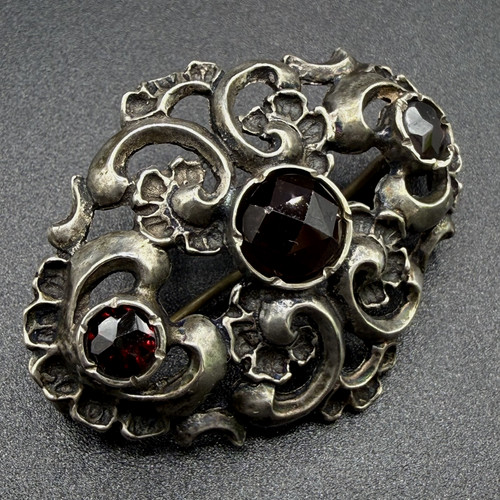 Granat silber brosche verziert - silber,