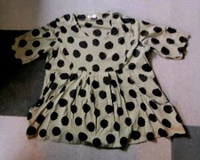 ?Lagenlook Empire Bluse Kleid Tunika A-Form khaki Punkte Polka Dots Gr. L XL