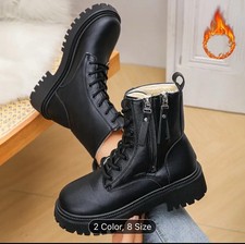 Women'S Winter Lace-Up Ankle Boots with Side Zipper - Easy On/Off, Slip-Resistan